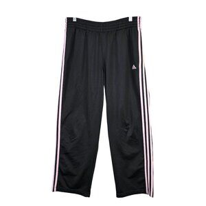 Womens Adidas Black Track Pants Pink Stripes Polyester Athletic Wear Size L